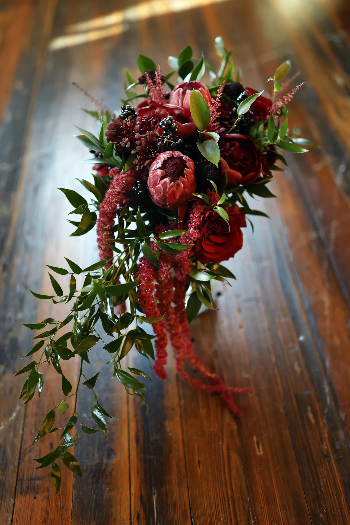 Rich red holiday floral arrangement